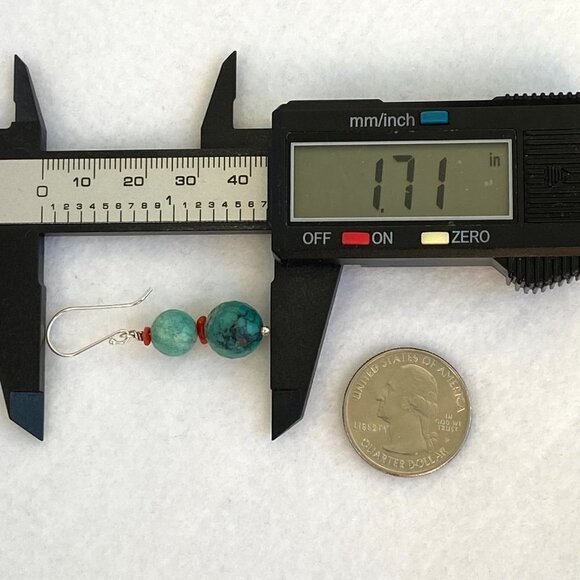 Sterling Silver 925 1.7" Faceted Turquoise Red Coral Beaded Dangle Drop Earrings - Picture 13 of 16